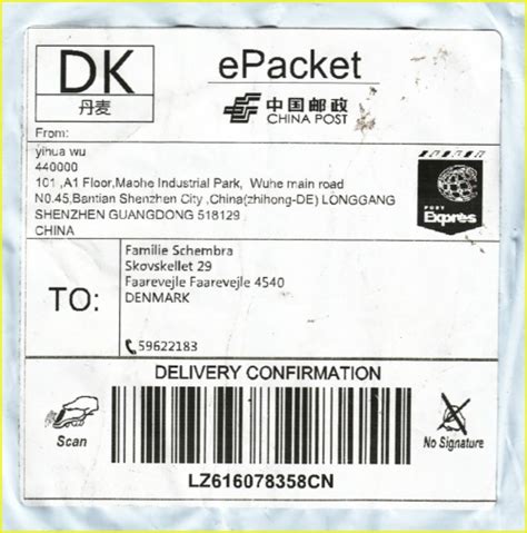 postsendung nach china